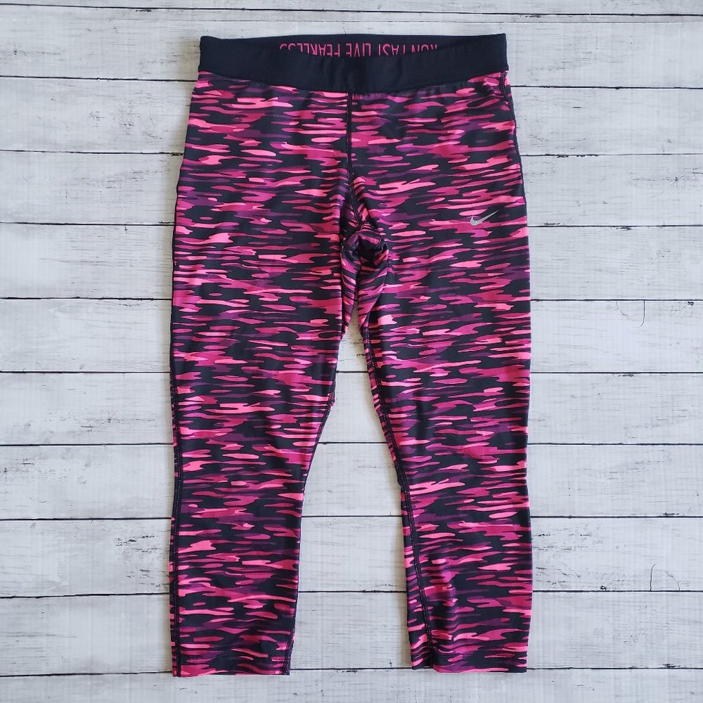 NIKE Dri-Fit Pink/Black Athletic Leggings Relay Running Tights LARGE